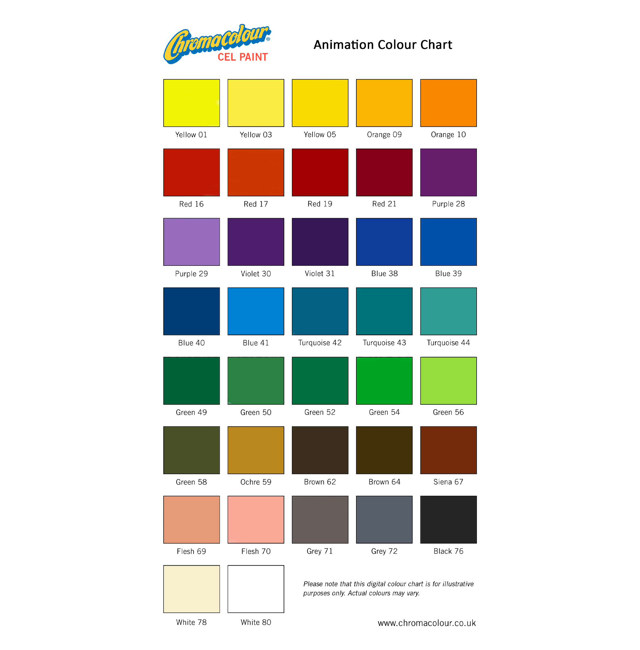 Chromacolour Animation Cel Paint Colour Chart
