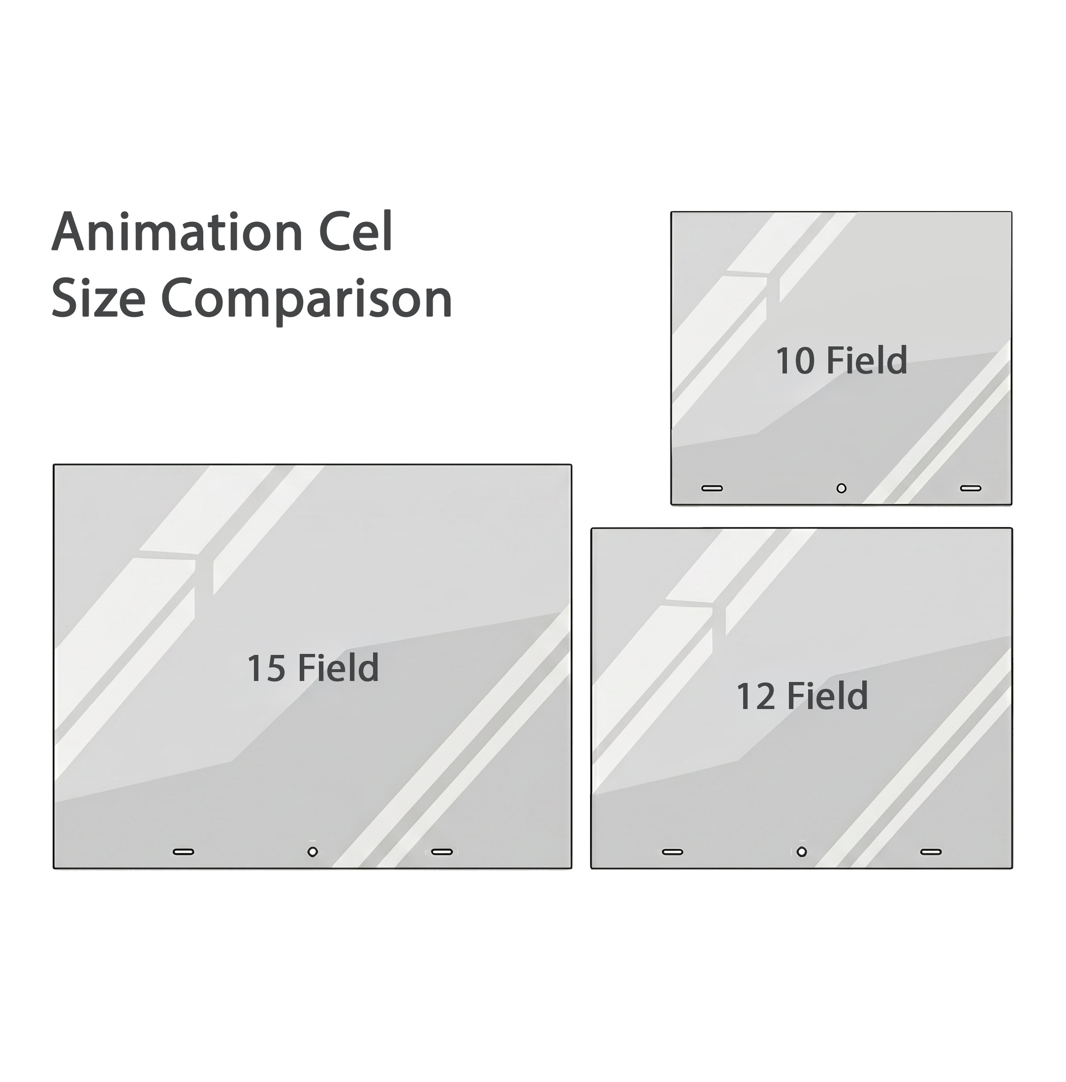 Compare the size of 10 Field, 12 Field and 15 Field Animation Cel Sheets