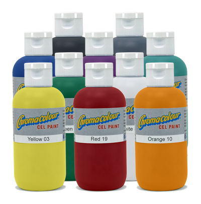 Cel Paint for traditional cartoon animation. Vinyl cartoon colours for hand-painted cels.
