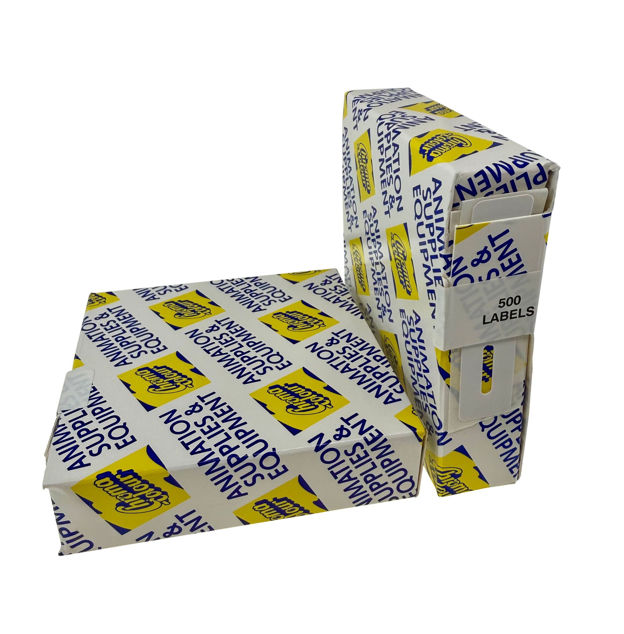 Chromacolour white slotted hole reinforcers for punched animation paper.